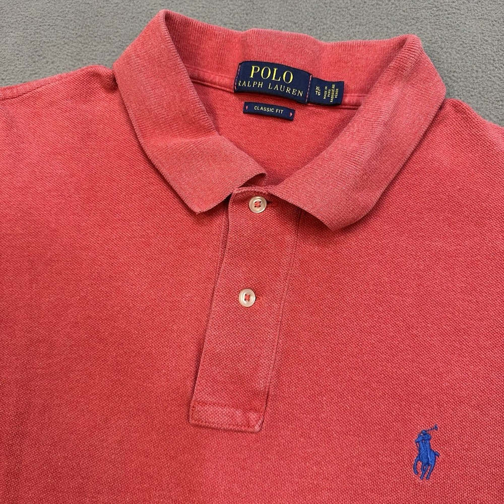 Polo Ralph Lauren Polo Shirt Men's XL 2 Button Short Sleeve Salmon Pink‎ Pony